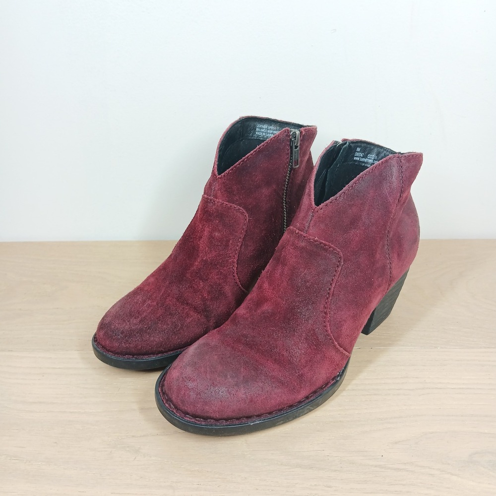 Born Ankle Boots Women 8M Burgundy Suede Leather Western Block Heel Boho